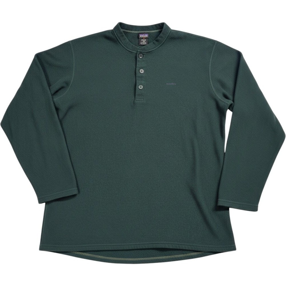 Patagonia Capilene Fleece Henley Shirt Mens Medium Green Long Sleeve Made in USA